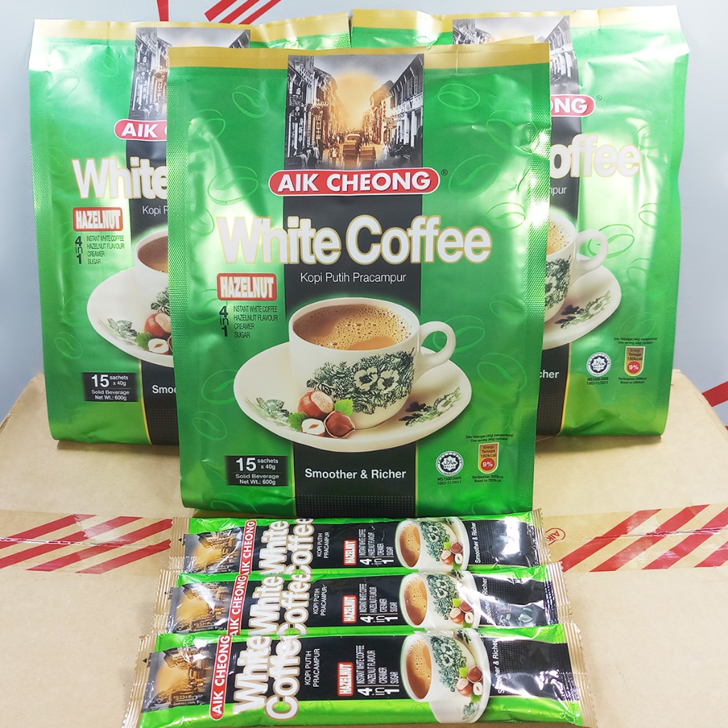 03 bịch Cà phê trắng vị Hạt Phỉ (Hazelnut) Aik Cheong (mỗi bịch 600g x 15 gói nhỏ 40g)