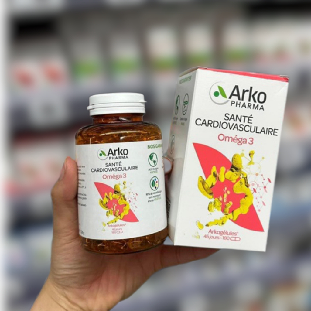 Viên Uống Dầu Cá Hỗ Trợ Tim Mạch Arkopharma Arkogelules Omega 3 Pháp 180 viên/Hộp
