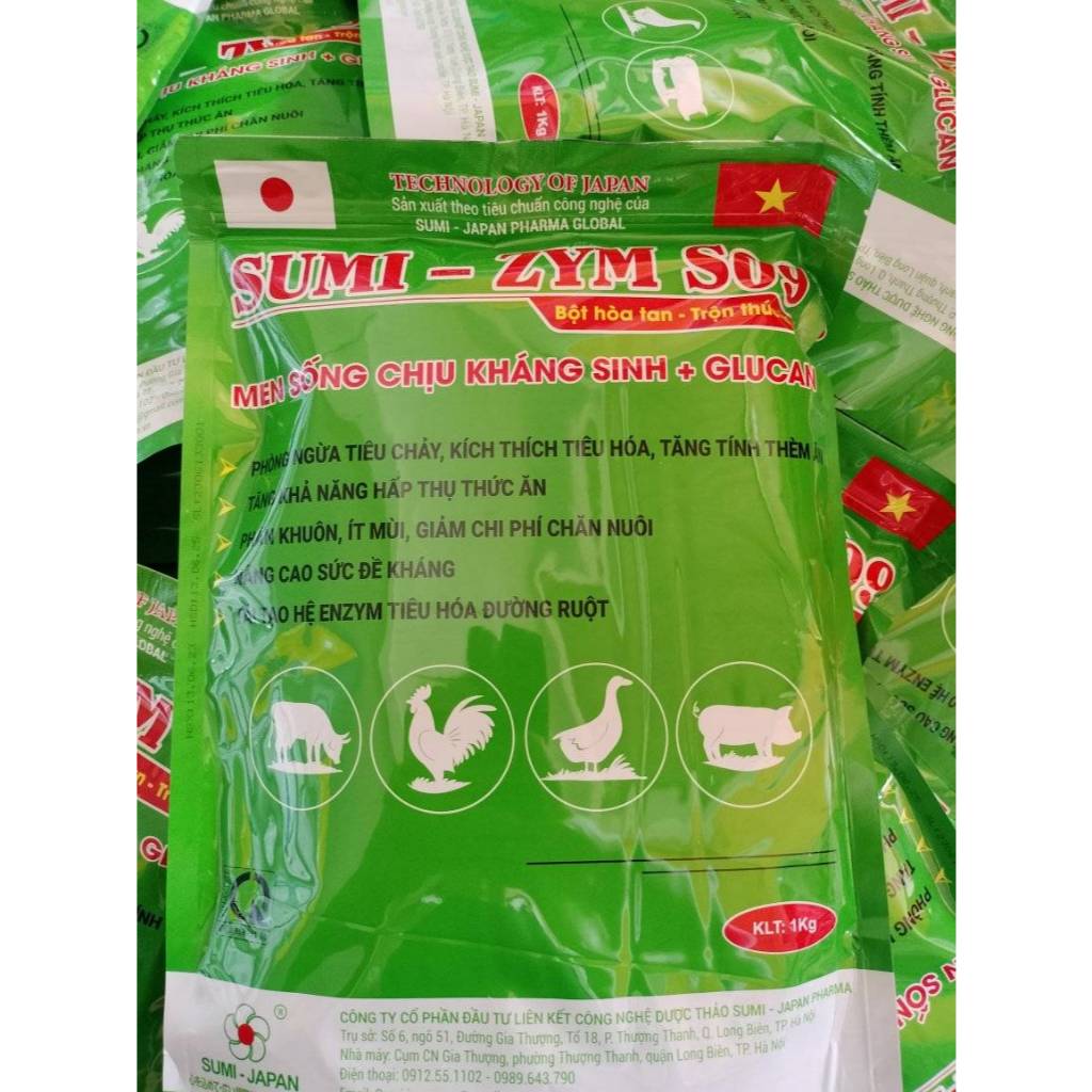 [ Hàng Chính Hãng] Sumi Zym S09 (1kg) men tiêu hoá sống chịu khán sinh + glukan giúp vật nuôi thèm ă