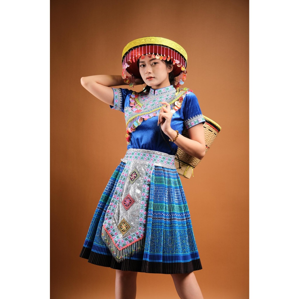 Trang Phục H'Mông Nữ Xanh , Bộ Trang Phục Dân Tộc Người Mông Nữ,Trang Phục Biểu Diễn Hmong (chưa gồm