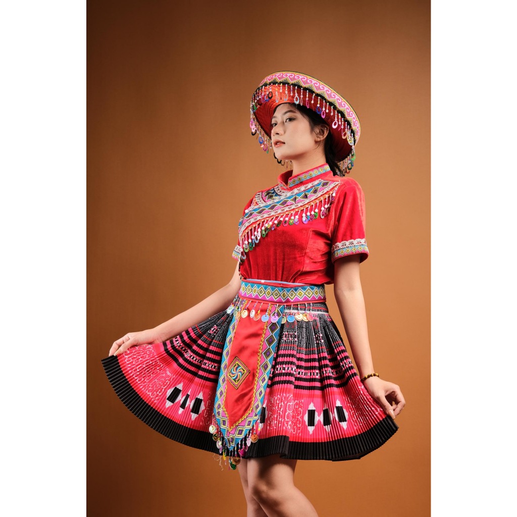 Trang Phục H'Mông Nữ Đỏ , Bộ Trang Phục Dân Tộc Người Mông Nữ,Trang Phục Biểu Diễn Hmong (chưa gồm m