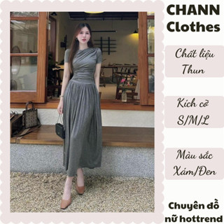 Đầm body thun tăm tay ngắn nhúm eo Chann Clothes, váy nữ dáng dài chất thun lạnh phong cách trẻ trung HCOM2474