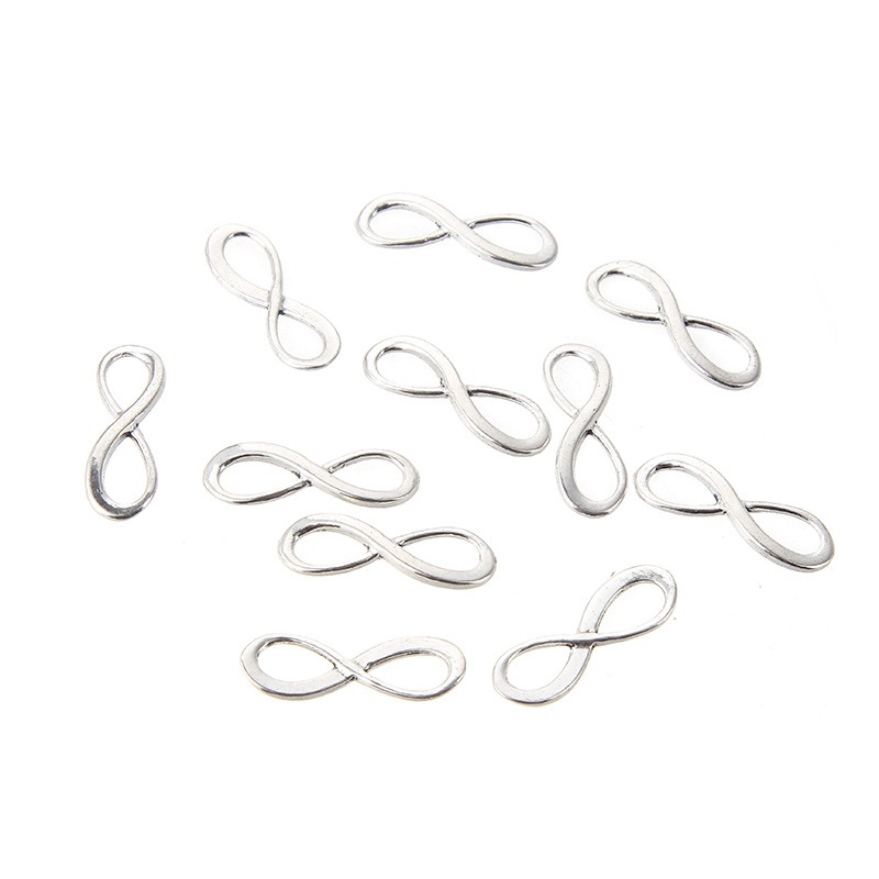 Gói 10 cái charm phụ kiện làm vòng tay hình vô cực màu bạc làm trang sức, phụ kiện handmade