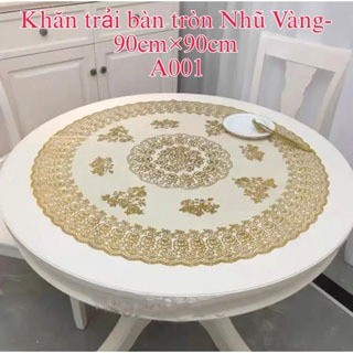  Khăn trải bàn tròn Nhũ Vàng 90cmx90cm mềm mịn bền đẹp sang trọng không sờn không thấm nước 