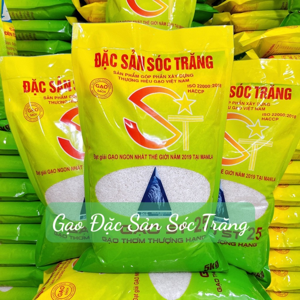 GẠO ST25 Loại 1 Bao 5KG (  Gạo Ngon Nhất Thế Giới ) Dẻo Mềm Thơm Cơm