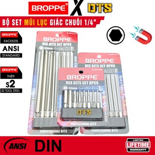 Bộ SET mũi vít lục giác trợ lực BROPPE đủ size | Bộ đầu vặn ốc lục giác nam châm từ tính thép S2 siêu bền chân 1/4"
