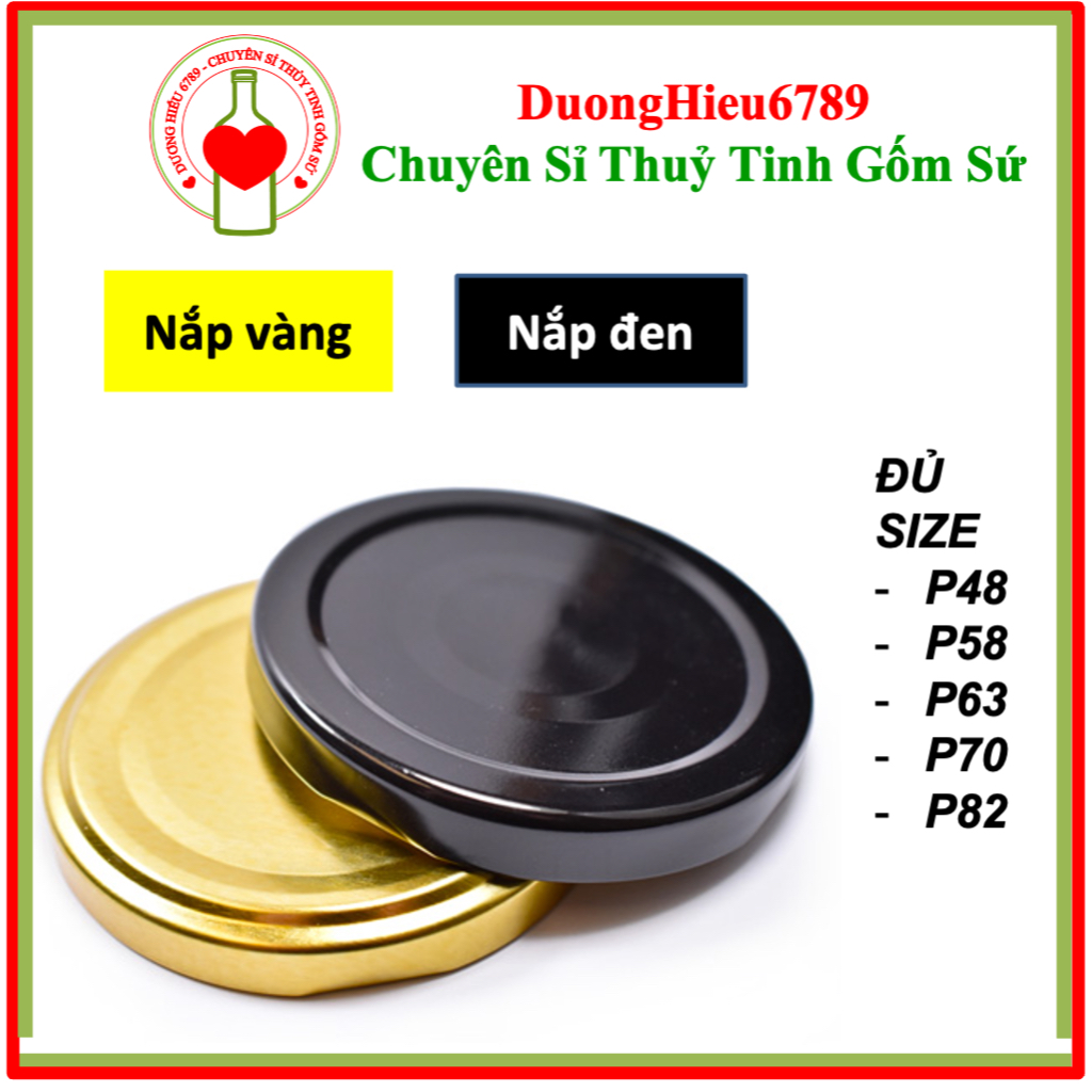 [Set 3] Nắp Thiếc 2 Màu Vàng, Đen Đủ Size Lựa Chọn