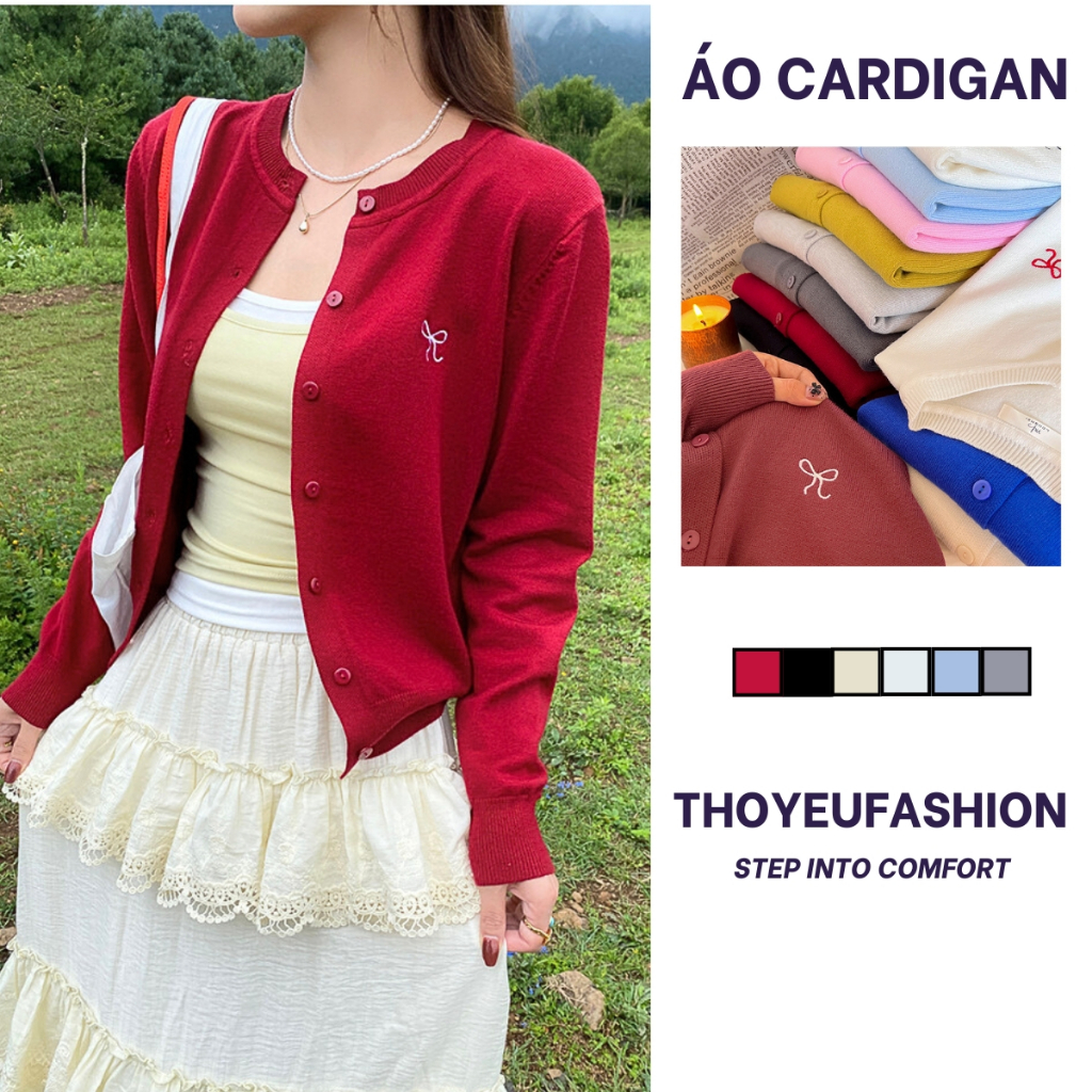 Áo Cardigan Len Mỏng Vintage Cho Nữ, Áo Khoác Ngoài Thêu Nơ Mẫu Mới 2025- 413
