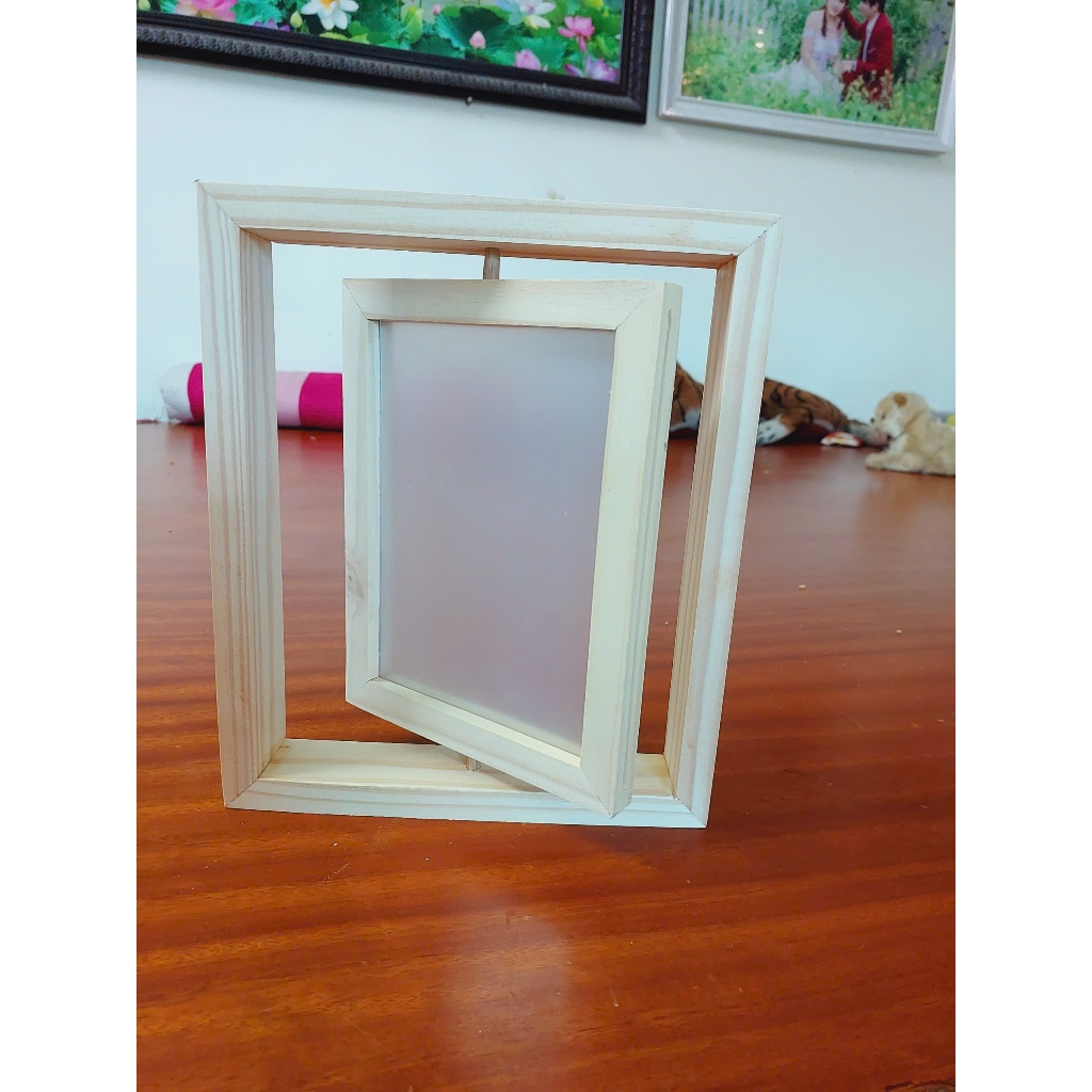 khung gỗ decor, thiết kế xoay 360 trang trí để bàn