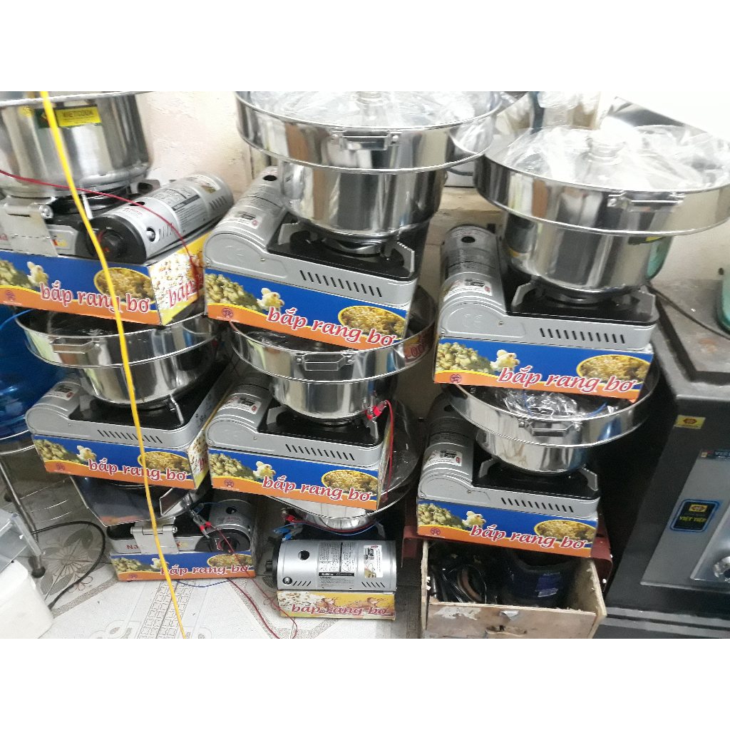 Máy làm bỏng ngô,máy nổ bỏng ngô loại dùng gas nhỏ,gas mini nồi siêu dày 3 lớp có vành máng <Năng suất 300-500g/lần>