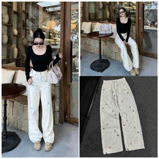 [Follow shop nhận mã 10k] Quần dài jeans denim bò ống suông trắng thêu L màu vân chìm QCCC QCL1 QD0390 55800
