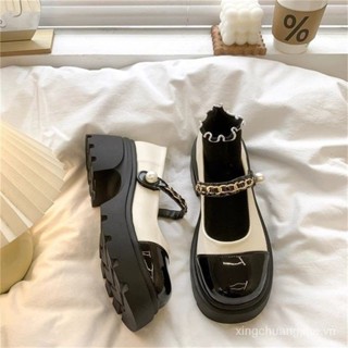 Giày đốc nữ, giày oxford nữ , búp bê nữ MARIJEAN mũi vá đế cao 6cm quai xích đế siêu nhẹ 5cm