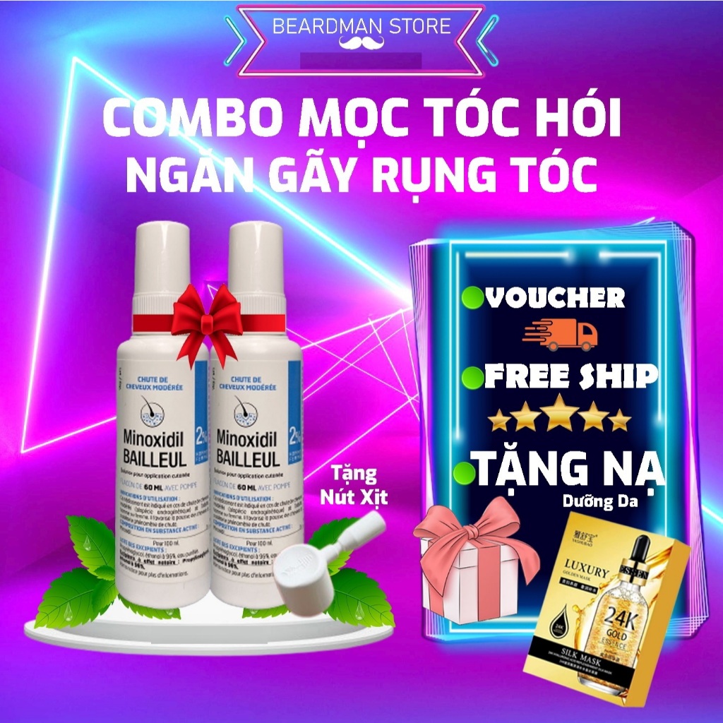 Combo 2 Chai - Bailleul Pháp 2% Mọc Tóc, Mọc Lông Mày Nhanh (Minoxidil 2%)