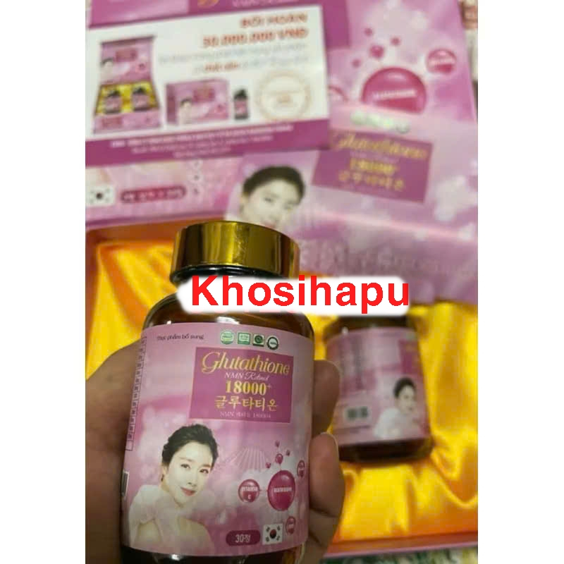 Viên uống Trắng da GLUTATHIONE 18000mg viên uống trắng da cấp tốc giảm nám mờ thâm nhăn căng bóng tăng sinh lý nữ 60v