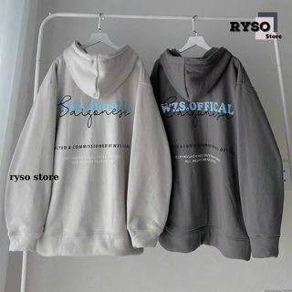 Áo Khoác Nỉ Bông In Chữ SÀI GÒN Khoá Kéo Zip In Dáng Form Rộng Nón 2 Lớp, Áo Hoodie Kéo Zip In Chữ Nón Rộng Unisex RYSO