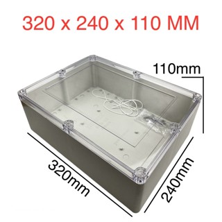 Hộp 320x240x110mm nắp trong tặng kèm ốc vít và ron cao su chống nước. Hộp nhựa đựng mạch điện tử