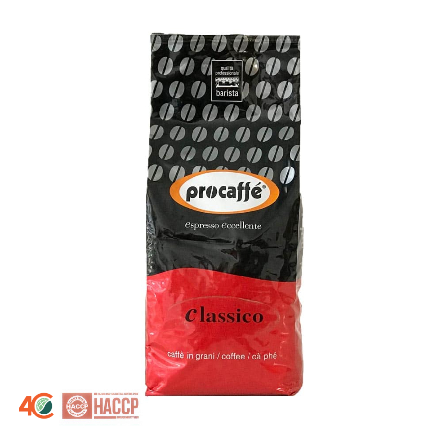 Cà phê pha máy nguyên chất Procaffe Classico túi 1kg