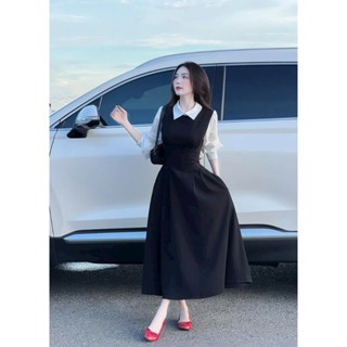 Đầm maxi nữ chất tuyết mưa tay dài cổ sơ mi váy dài dáng xòe thiết kế tiểu thư thích hợp mặc đi chơi