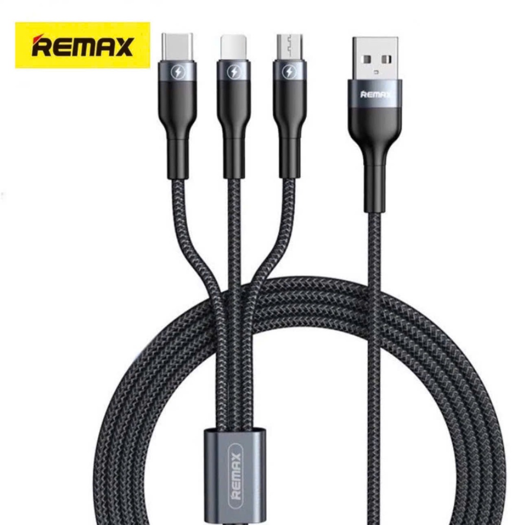 Dây sạc 3 đầu Remax bọc dù mạ kim loại siêu bền cao cấp Cáp 3 trong 1 dùng cho samsung xiaomi oppo 11 12 13 14 ...