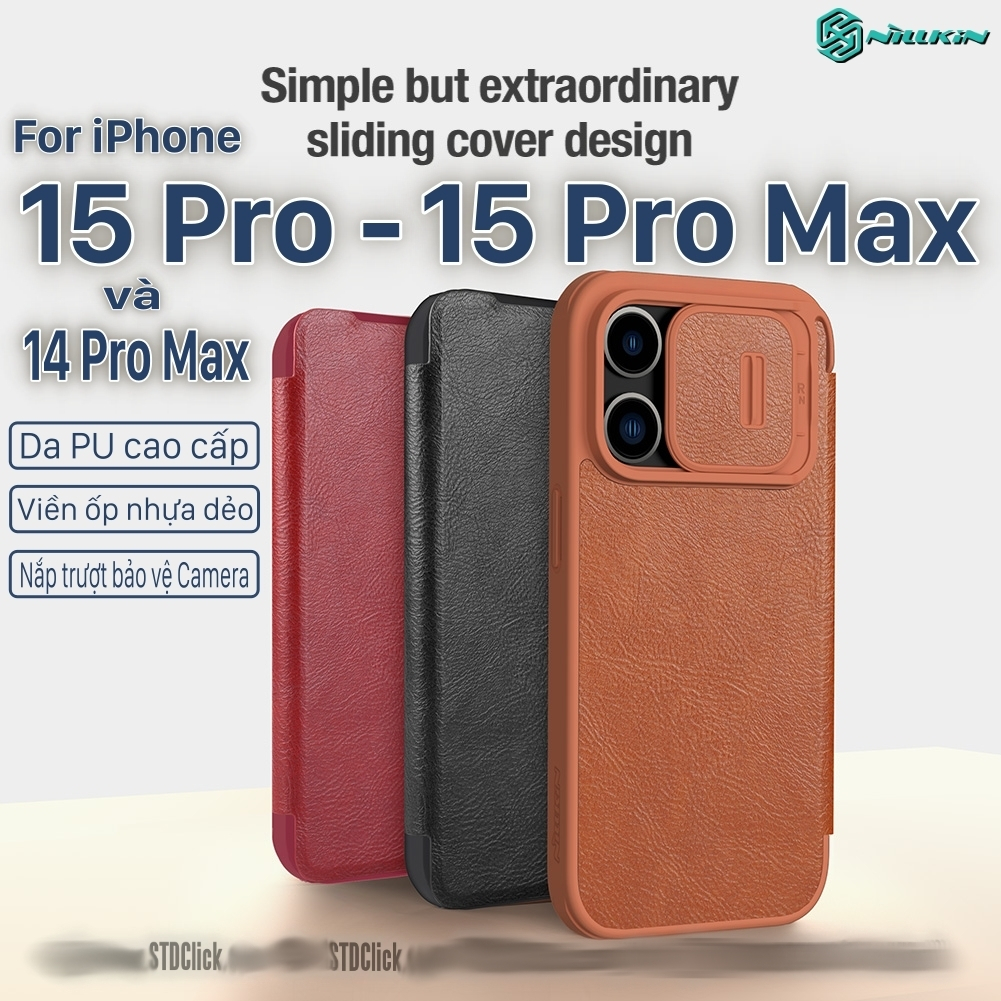 BAO DA IPHONE 15 PRO MAX - 15 PRO - 14 PRO MAX NILLKIN QIN PRO leather BẢO VỆ CAMERA CHÍNH HÃNG
