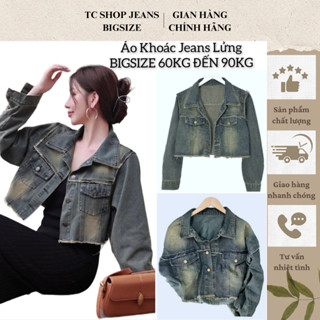 TCSHOPJEANS Áo Khoác Jeans Croptop Bigsize 58kg đến 80kg  Nữ Trơn Tua Lai MS AK99