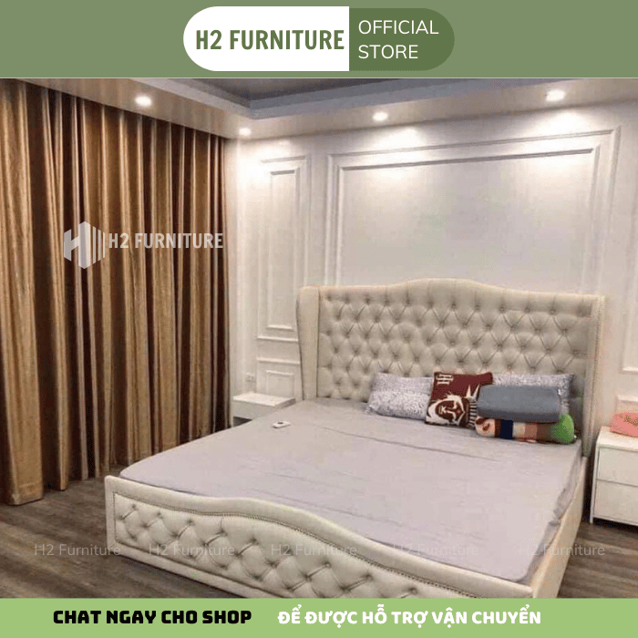 [Miễn ship HN] Giường ngủ bọc nì phong cách Hàn Quốc H2G1 kích thước lòng đệm 1m6x2m và 1m8x2m bảo h