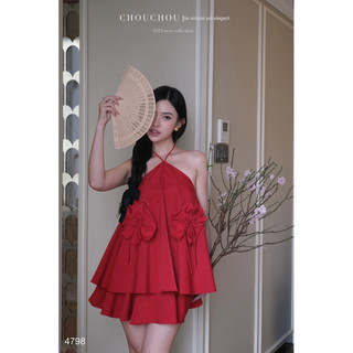SET ÁO YẾM BABYDOLL + CH.VÁY NGẮN XOÈ C.H.O.U.C.H.O.U (Đỏ) - kèm ảnh thật cận tag chuẩn 💯