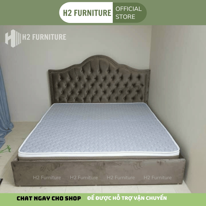 Giường ngủ bọc nỉ phong cách Châu Âu kích thước lòng đệm 1m6x2m và 1m8x2m chính hãng bảo hành 1 năm 