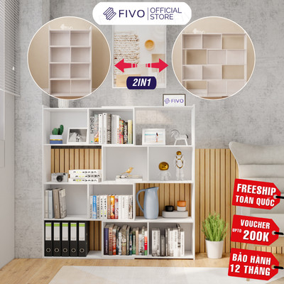 [Freeship Toàn Quốc] Kệ Gỗ Trang Trí Để Sàn FIVO FB71 Màu Trắng Cao Cấp, Thiết Kế Thông Minh Có Thể Đóng Mở Tùy Thích