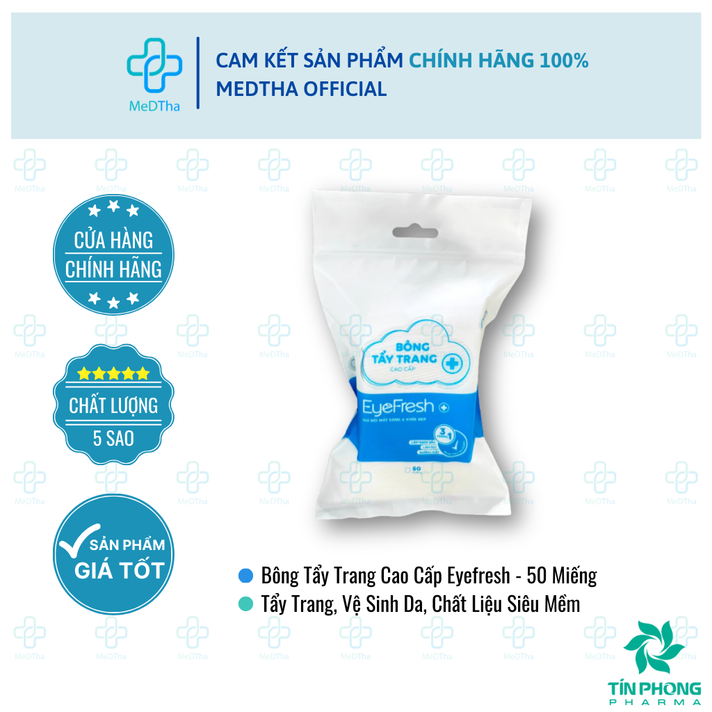 Bông Tẩy Trang Cao Cấp Eyefresh - Bông Tẩy Trang Siêu Dày, Mềm Mịn, Vệ Sinh Da (Túi 50 Miếng)