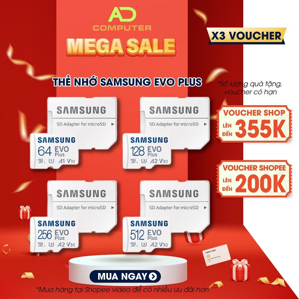 Thẻ nhớ Samsung Evo Plus MicroSDXC | 64GB | 128GB | 256GB | 512GB - Hàng chính hãng | BH 5 năm - [Livestream trợ giá]