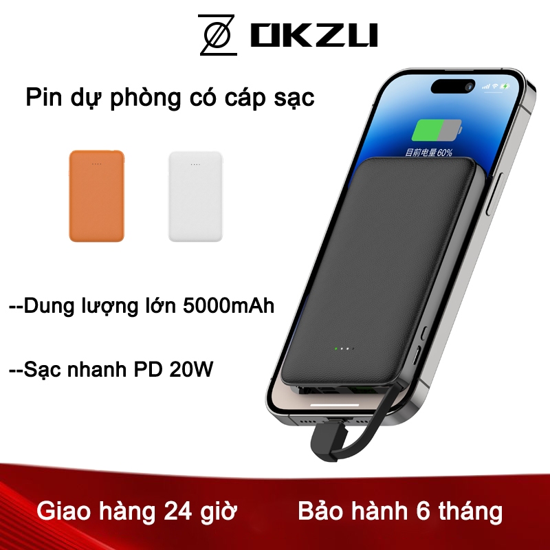 Pin Sạc Dự Phòng 5000mAh PD 20W Cho iPhone 8-15 Airpods HUAWEI Samsung Xiaomi