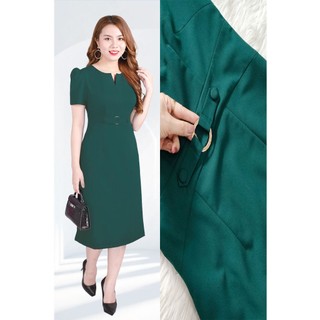 Đầm Suông Phối Đai Xanh Rêu Đậm Thời Thượng DL744