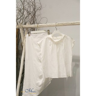 Chân váy linen MaxMessi Premium Collection rút một bên có lót