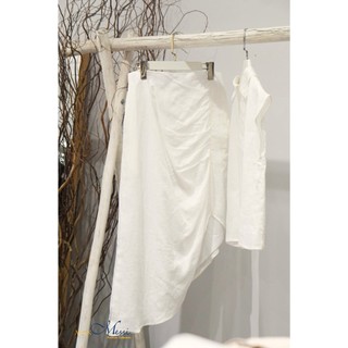 Chân váy linen MaxMessi Premium Collection rút một bên có lót
