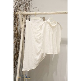 Chân váy linen MaxMessi Premium Collection rút một bên có lót