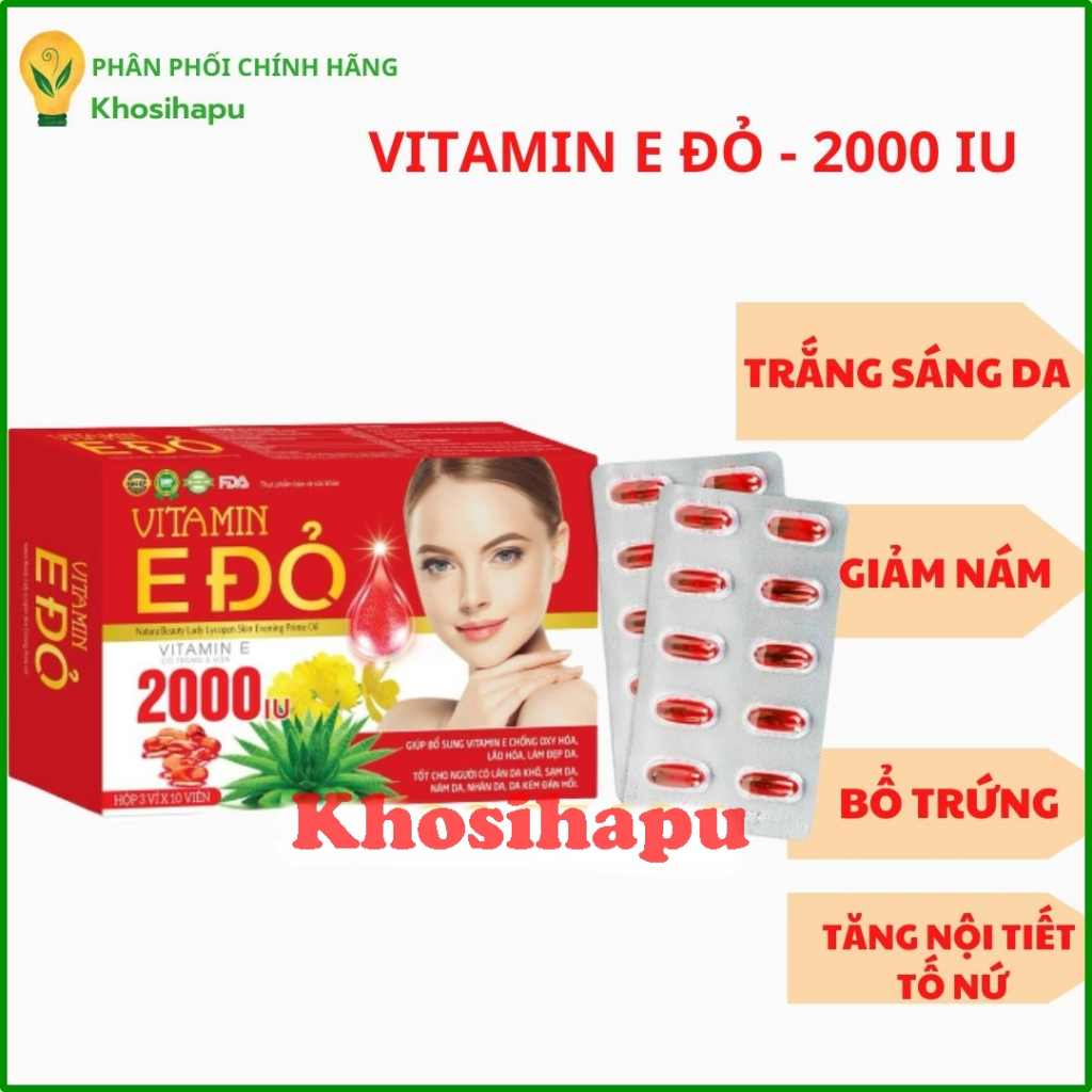 Viên uống Vitamin E đỏ 2000iu tinh dầu thông đỏ giúp giảm nám trắng sáng da bổ trứng hỗ trợ sinh sản hiệu quả chính hãng
