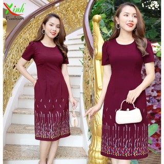 Đầm Suông A Thêu Hoa Che Bụng Gọn Eo Tuổi Trung Niên DL700DL703