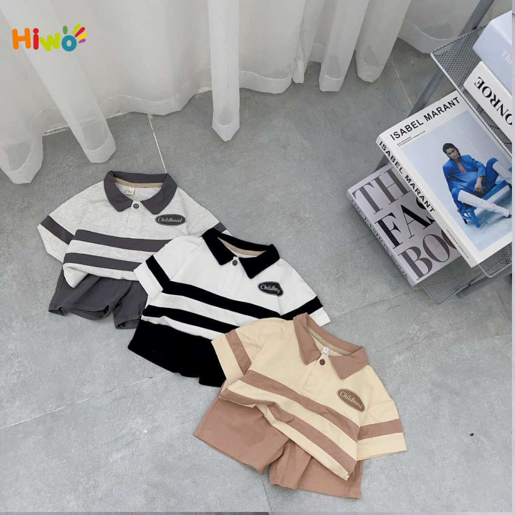 Bộ Quần Áo Trẻ Em HIWO, Bộ Polo Cho Bé Phối Sọc Ngang Phong Cách Thời Trang (B2352)