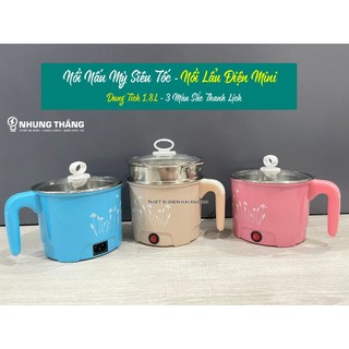  Nồi nấu mì siêu tốc nồi lẩu điện mini 1-2 người ăn 1,8L size 18cm Lòng nồi inox an toàn LD-182 - Bảo hành đổi mới 1 năm 