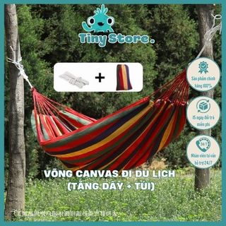 Võng Du Lịch Vải Canvas 200x80cm, Võng Khu Cắm Trại - Võng Dã Ngoại Camping (Kèm Túi, Dây) SP000596