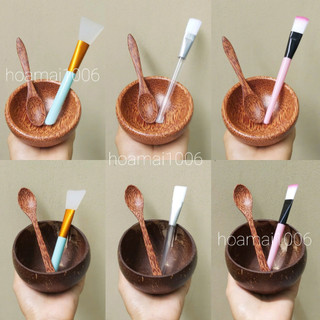  BỘ TRỘN MẶT NẠ Gỗ Dừa Cho Làm Đẹp Da - Skincare: bát gáo dừa chén gỗ dừa muỗng gỗ dừa cọ quét mặt nạ que quét gỗ 