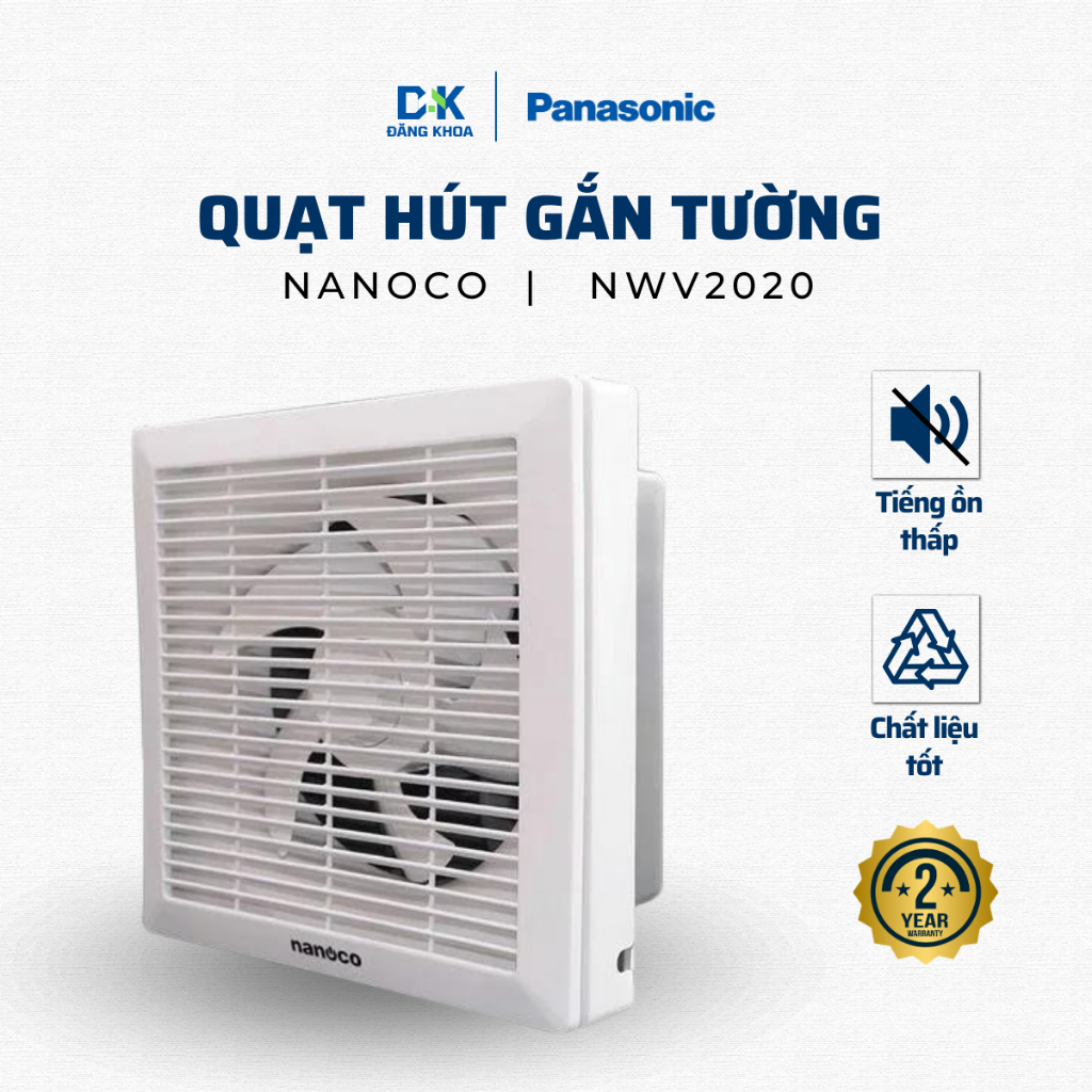 Quạt Hút Gắn Tường Thông gió Nanoco NWV2020 Ngăn Độ Âm Mùi Hôi - lỗ khoét tường 25x25cm