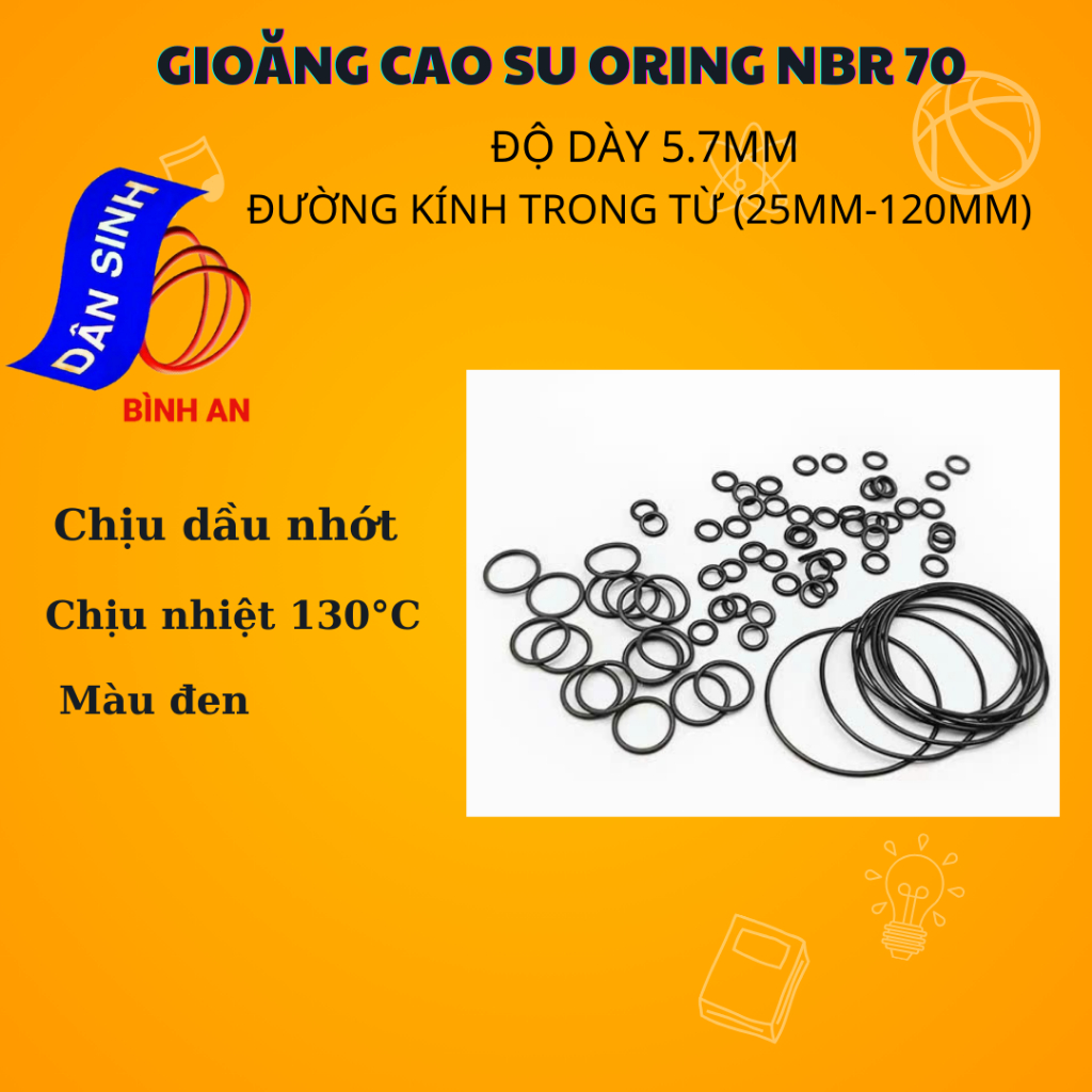 Dày 5.7mm * (25mm đến 120mm Đường kính trong) Gioăng cao su NBR70