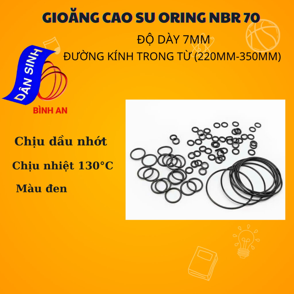 Dày 7 mm * (220mm đến 350mm ,Đường kính trong) Gioăng cao su NBR70