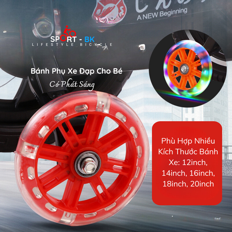 Bánh Phụ Xe Đạp Trẻ Em Phát Sáng, Bánh Phụ Xe Đạp Dành Cho Size 12 14 16 18 20 inch - BK28