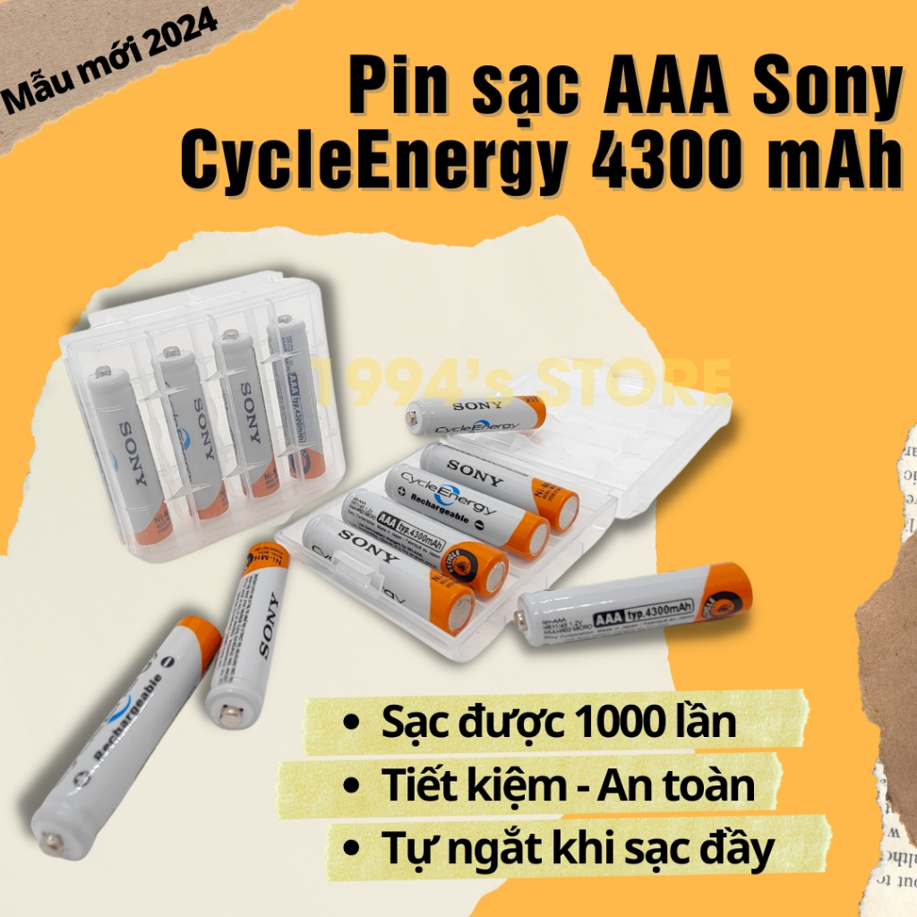 Vỉ 4 pin sạc Sony AA và AAA - Pin con thỏ, pin tiểu, pin đũa dùng cho remote tivi, máy lạnh, đồ chơi