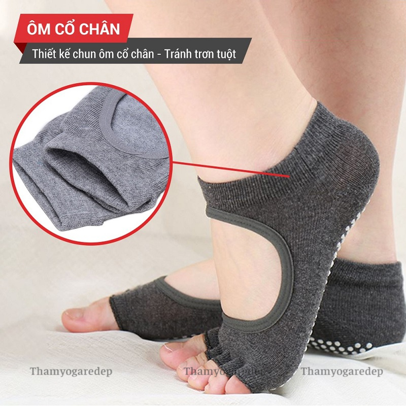 Tất / vớ Chân Tập Yoga HỞ NGÓN BASIC Gắn Hạt Silicon, Vải Thấm Hút Mồ Hôi (1 Đôi) T007