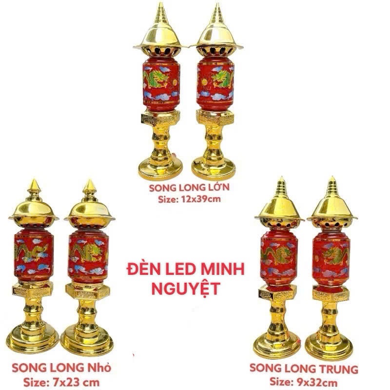 1 CẶP ĐÈN THỜ SONG LONG NHỎ-TRUNG- LỚN