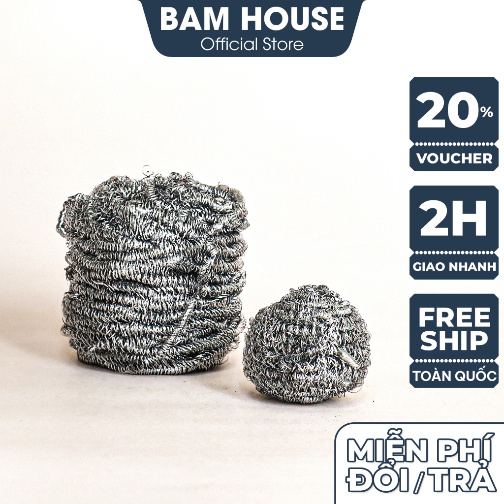 Combo 2 Cước rửa chén sợi inox Bam House siêu dày sáng bóng cao cấp CLS02